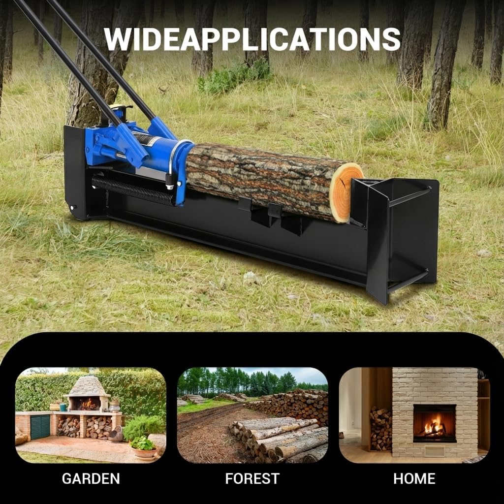 Liyaxenug 12 Ton Hydraulic Log Splitter, Manual Wood Splitter with 2-Speed Rapid Operation, Hand Powered Firewood Cutter with Wheels, Heavy Duty Full Steel Construction, Splits Logs Up to 18.7", Blue