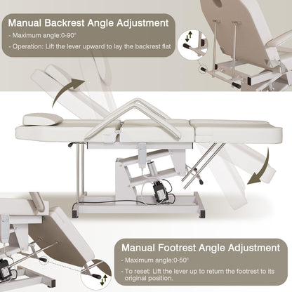 YOCONYO Electric Facial Bed for Esthetician, Tattoo Chair for Client Spa Massage Chair with Hydraulic Stool, 3 Section Esthetician Bed for Home Spa Beauty (White)