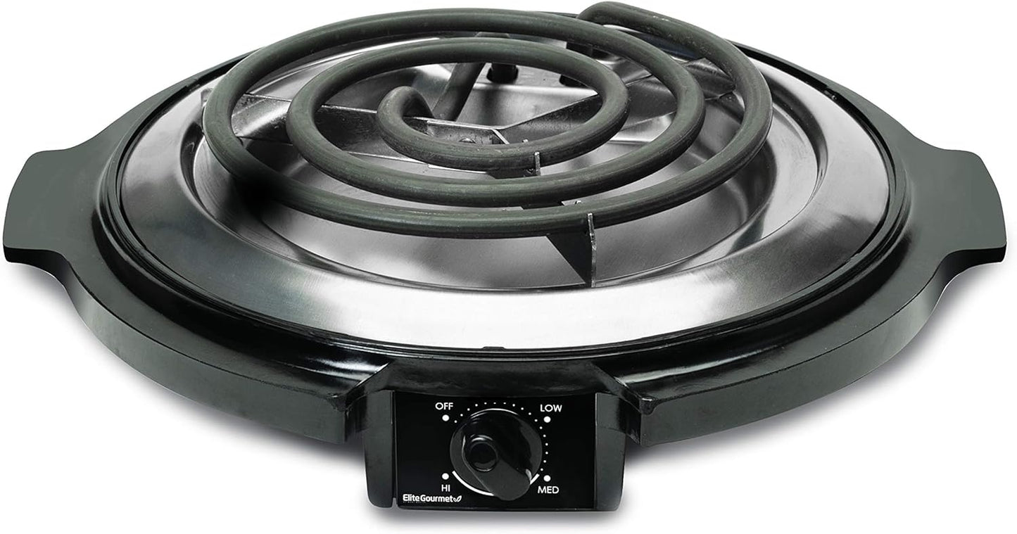 Elite Gourmet ESB-300X Single Countertop Coiled Burner, 1000 Watts Electric Hot Plate, Black, Easy to Clean