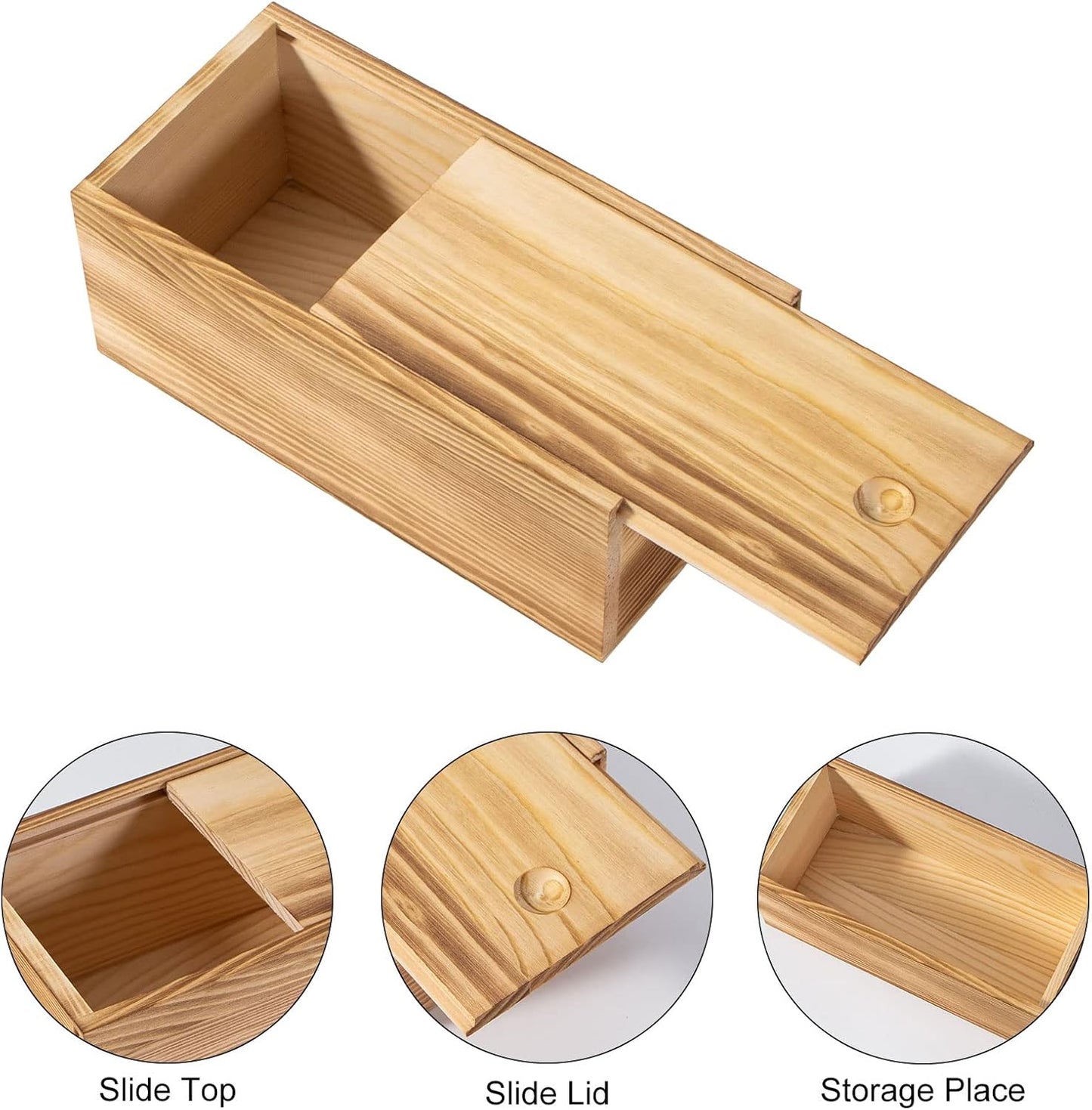 Vintage Wood Box with Slide Lid - 7.8'' x 3.9'' Keepsake Storage Wooden Box for Art Hobbies, DIY Lovers