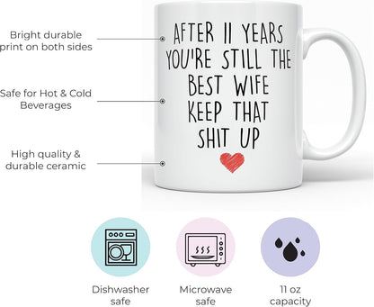 YouNique Designs 11 Year Anniversary Coffee Mug for Her, 11 Ounces, 11th Wedding Anniversary Cup for Wife