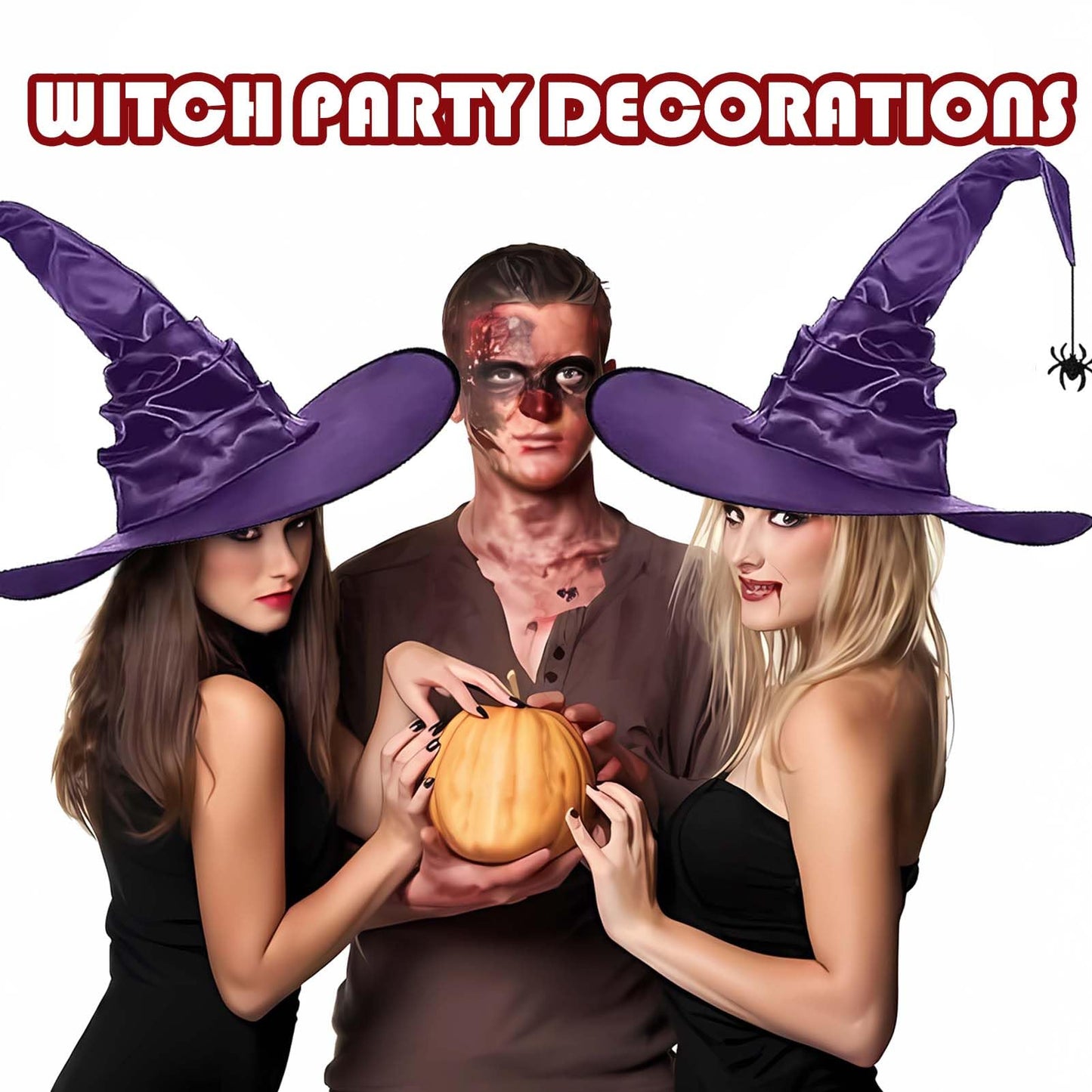 WXOIEOD Purple Witch Hat for Woman Mens Adult Large Witch Hats Halloween Cosplay Costume with Spider Decorations