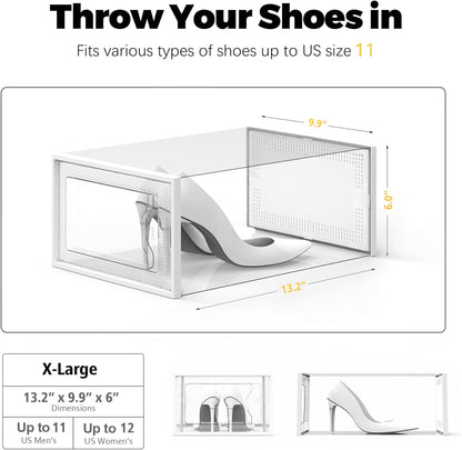 SEE SPRING X-Large Shoe Storage Box - Clear Plastic Stackable Organizer for Size 11 Shoes | 12 Pack
