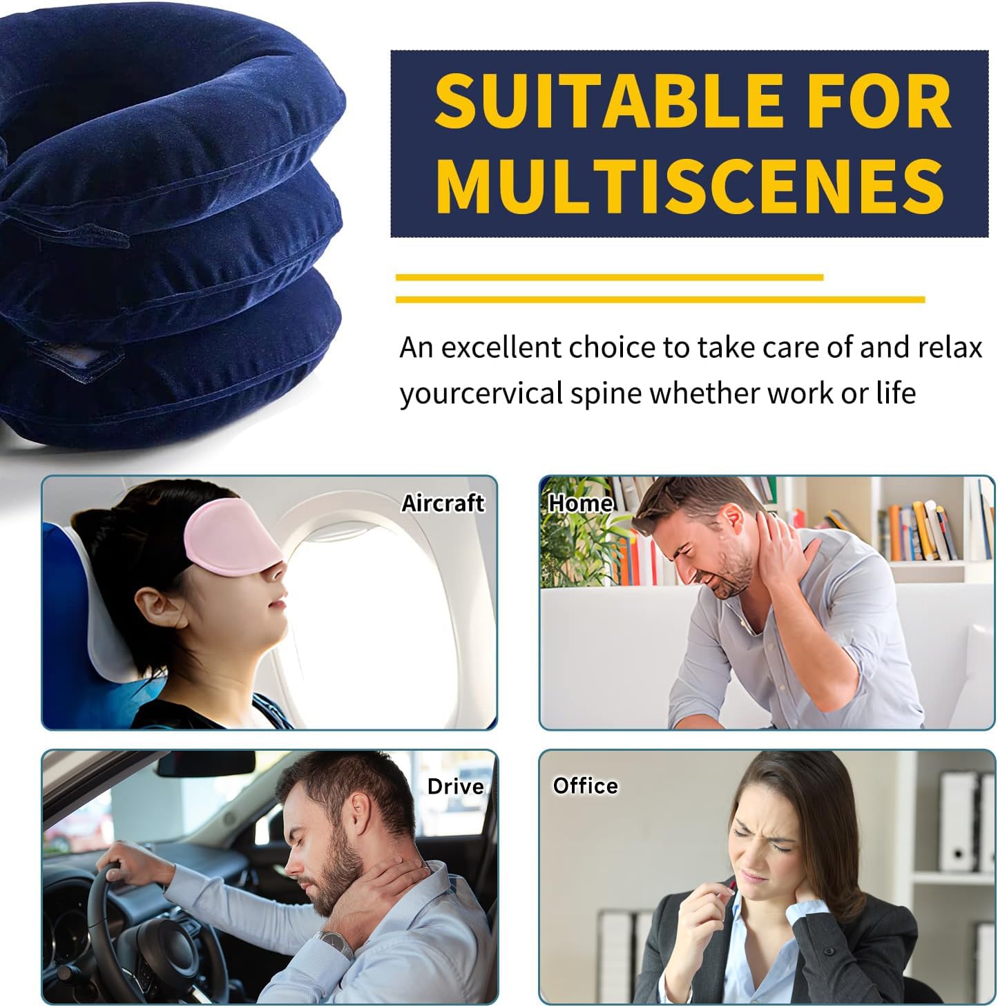 Neck Stretcher, Cervical Traction Device, Neck Traction Device for Neck Pain Relief, Adjustable Inflatable Neck Stretcher Cervical Traction and Neck Brace, Neck Decompression Home Use (Blue)