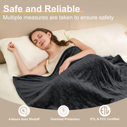 Gintao Electric Heated Blanket Throw,Double Flannel Electric Throw with 3 Heating Levels,ETL&FCC Certified, 4H Auto Off Overheat Protection,Heating Blanket for Home Office,Gifts,50"x60",Gray