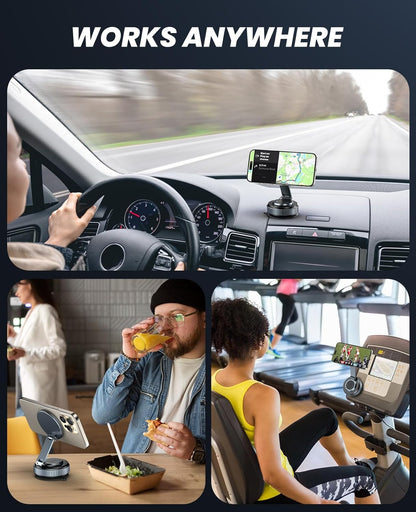 Car Phone Holder, 360°Adjustable Magnetic Phone Holder for Car, Foldable Suction Cup Phone Mount, Phone Holders for Your Car for iPhone 17/16/15/14/13/12 Series (Carbon Fiber)