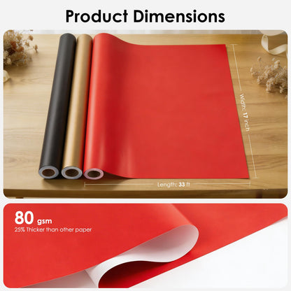 Isaspire Gift Wrapping Paper Set - 3 Rolls, Black, Red, and Gold Wrapping Paper for Christmas, Birthdays, Weddings, Graduations, and Baby Showers, Includes Gift Bow, 17 x 394 inches per roll