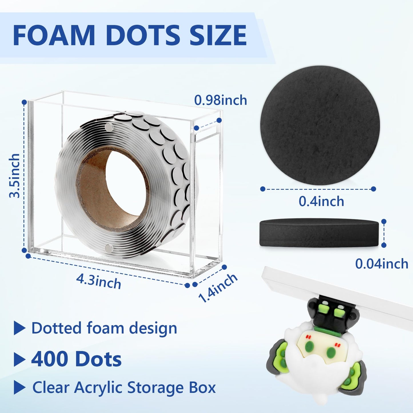 HKSZEH 400 PCS 1mm Double Sided Foam Dots with Acrylic Box 0.4" Foam Round Dots 3D Craft Foam Tape Dual Adhesive Foam Mounts Foam Pop Dots for Art Crafts DIY(Black with Box,0.4" Diameter,1mm Thick)
