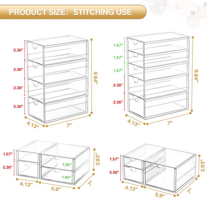 caktraie Makeup Organizer Storage With 16 Drawers, 4 Pcs Desktop Office Supplies, Desk Organizers, Clear Accessories, Dustproof Storage Drawer and for Make Up, Jewelry, Pen, Stationary