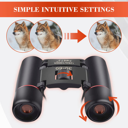 30x60 Travel Binoculars for Bird Watching – Small Binoculars for Adults with 126M/1000M Wide Field of View, 7.2° Angle & Storage Bag – Designed for Hiking, Birdwatching, and Outdoor Adventures