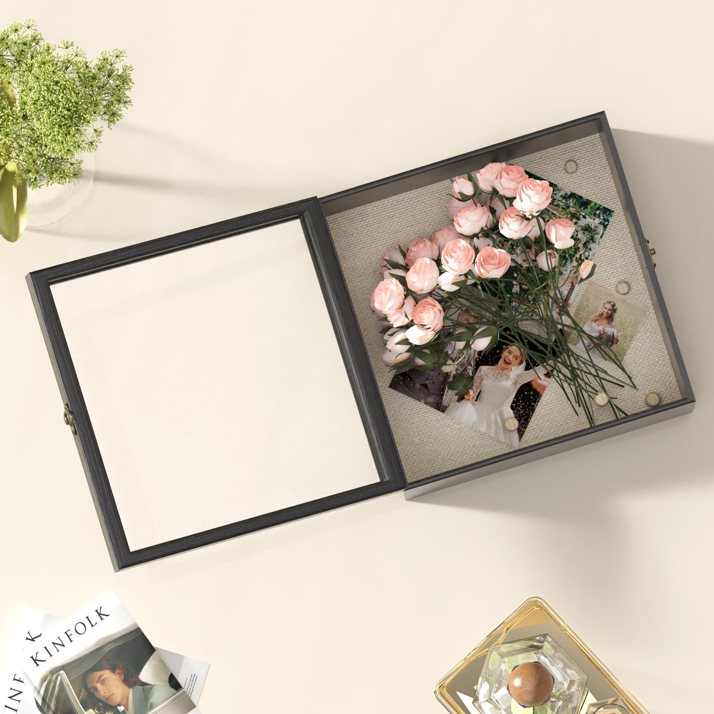11x11 Shadow Box Frame with Acrylic Glass, Deep Large Shadow Boxes Display Cases for Tabletop and Wall Display, Memory Box for Keepsakes, Shadow Box for Flowers, Black with Linen Back