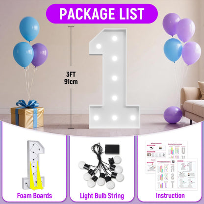 3FT Marquee Numbers 1 with Lights, Large Light Up Numbers Sign for 1st Birthday Party Decorations and Anniversary Backdrop Big Mosaic Number 1