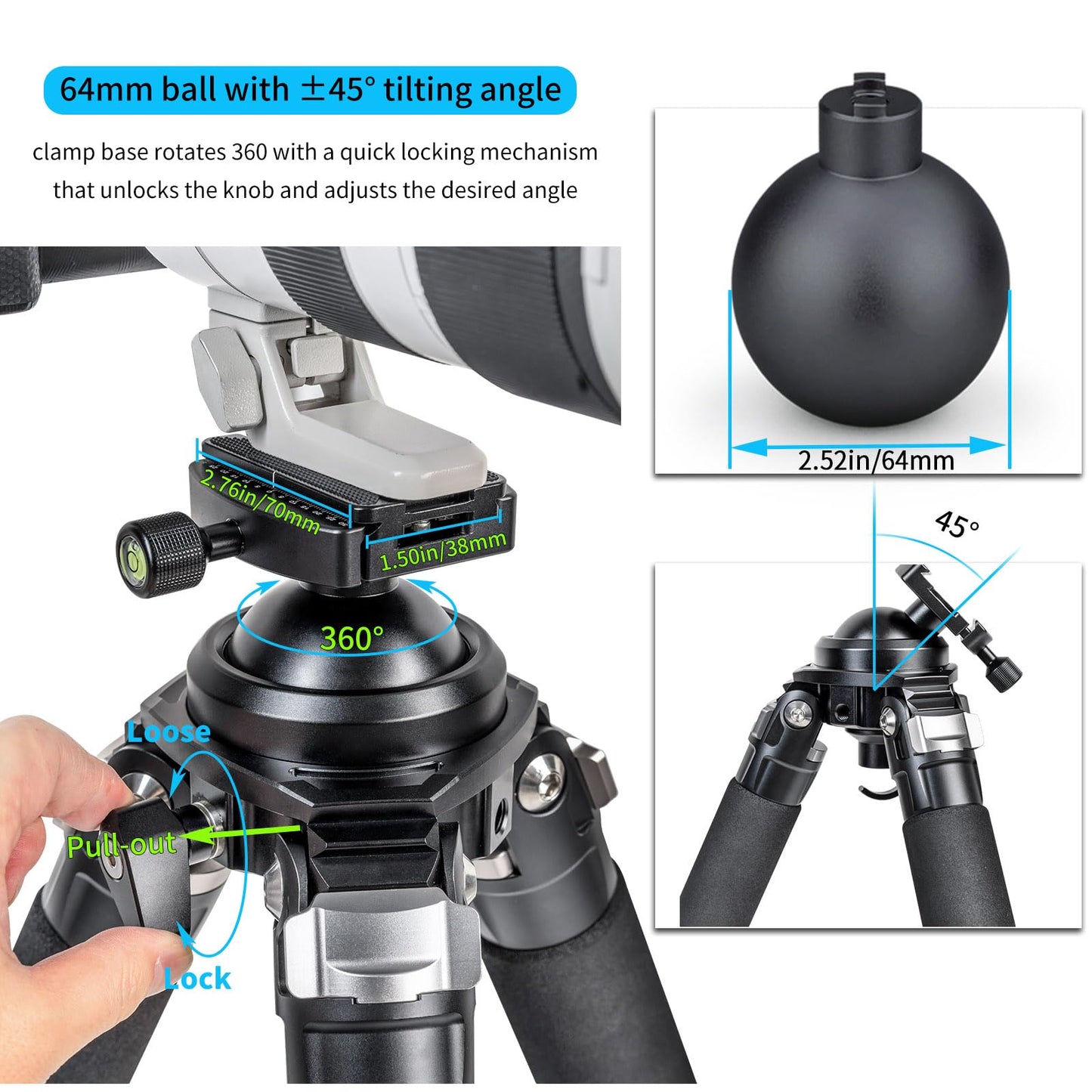INNOREL P404C 72" Carbon Fiber Tripod for Hunting with Arca Swiss Dovetail Mount and 360° Ballhead(2.5"), 40mm Tube Tripods with Heavy Duty Construction for Photography and Outdoors, Load 88lb/40kg