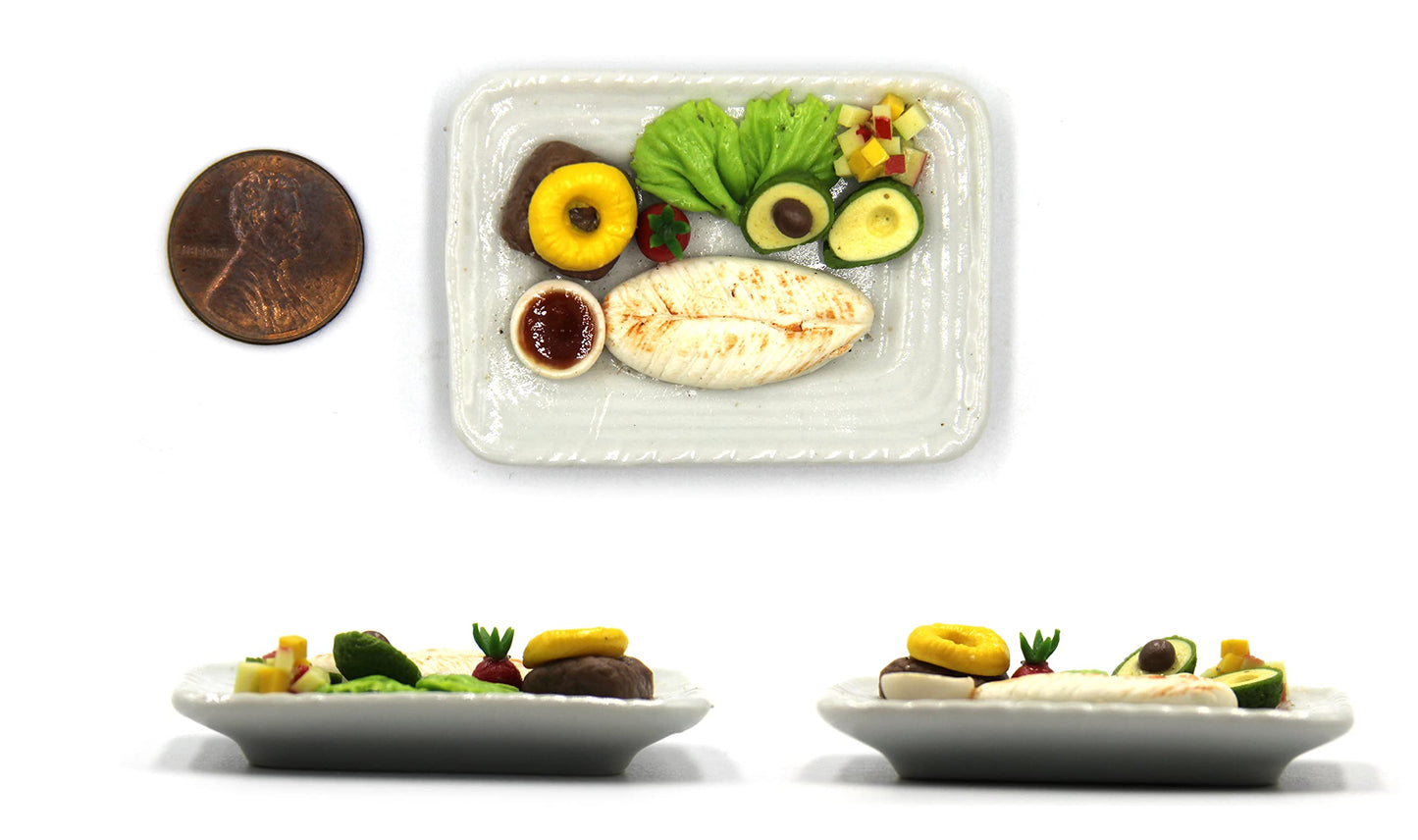 Lovely Mixed 5 Assorted Hawaiian Grilled, Steak, with Appetizer Dish Dollhouse Miniature Food, Tiny Food for Collectibles, Compatible with Barbie Dollhouse and Diorama Scale 1:6, 1/6