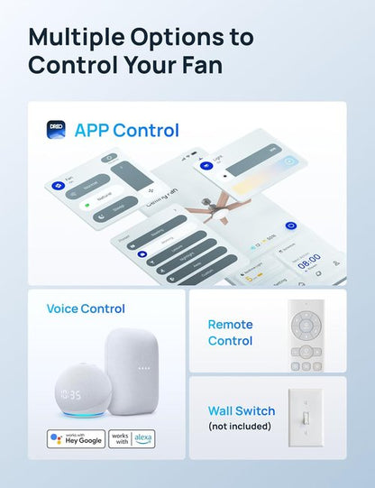 DREO Smart Ceiling Fan - 52 Inch with Dimmable LED Lights, 12 Speeds & Quiet DC Motor | Remote & Alexa Control