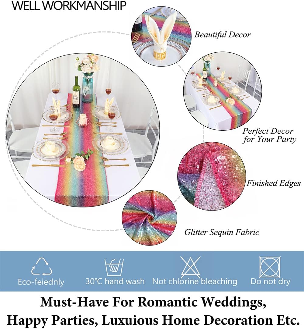 12x72-Inch 72 Inch DUOBAO Rainbow Sequin Table Runner Coffee Table Runners Dining Home Decor Christmas Runners