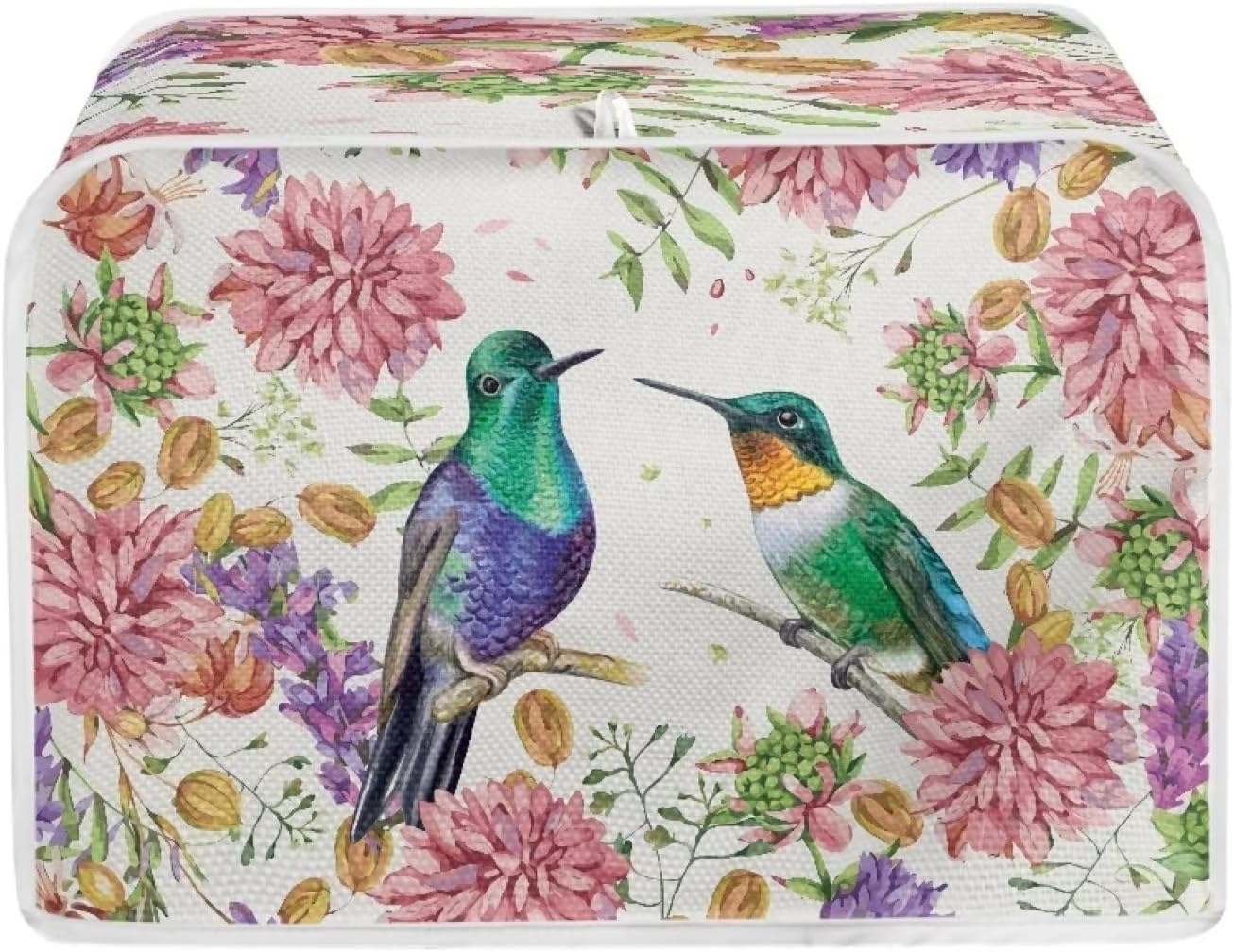 Hummingbird Floral Toaster Cover, Water-Resistant Kitchen Appliance Dust Protection for Most Standard 2 Slice Bread
