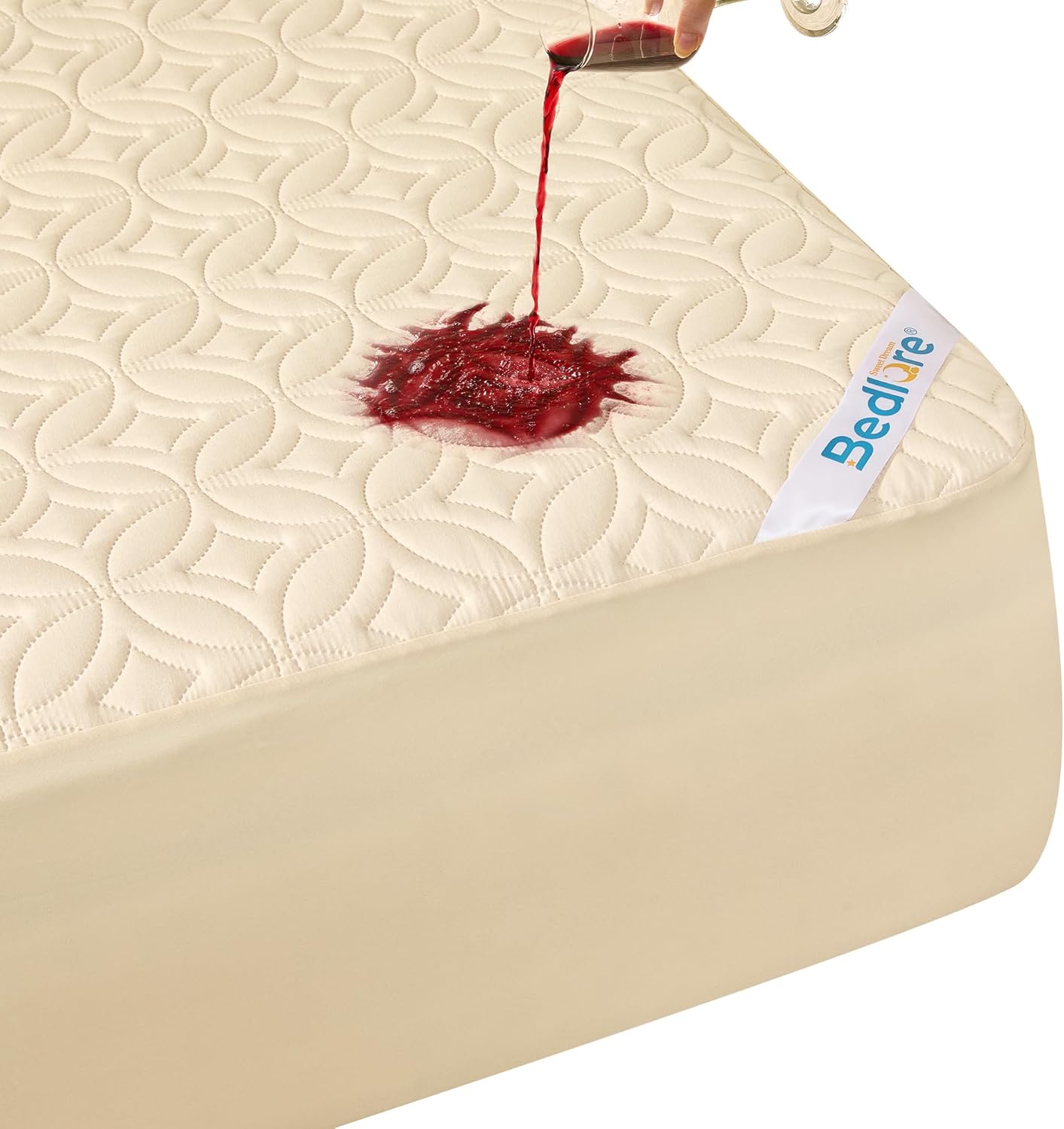 BEDLORE Waterproof Mattress Protector - Noiseless Queen Size Pad with Deep Pocket 6"-18" Depth | Soft, Breathable, Washable Cover (Beige)