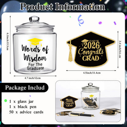Mimorou 52 Pcs 2026 Graduation Gifts Memory Jar Advice Cards Graduate Party Favors Words of Wisdom Glass Bottle Guest Book Cards with Black Pen Senior School College Graduates Gifts Party Decorations