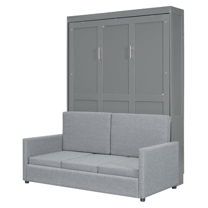 Merax Full Size Murphy Bed, Wood Multi-Function Wallbed with Sofa, Wooden Slat Support for Kids, Teens, Adults, Gray
