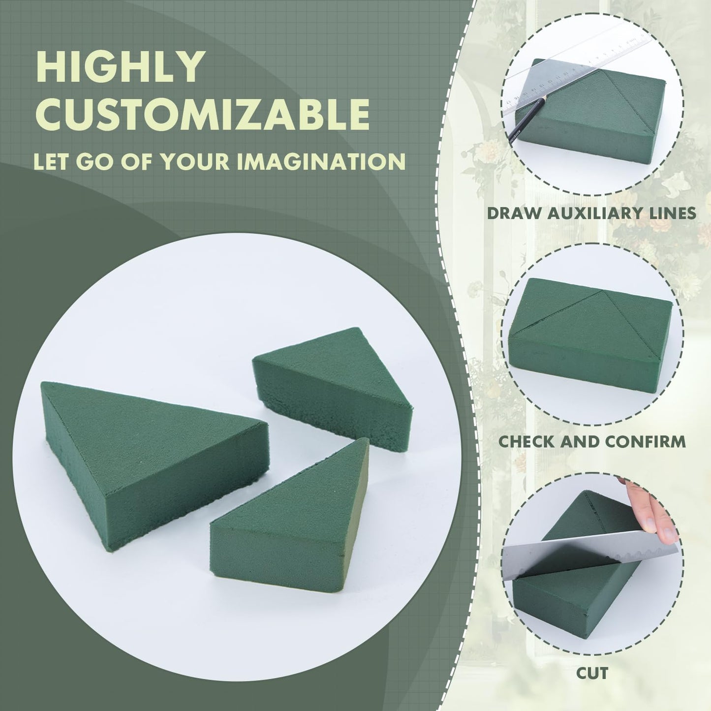 GNRZZT 10 PCS Floral Foam Blocks, 5.5"L x 3.1"W x 1.7"H Green Dry & Wet Flower Foam for Fresh and Artificial Flowers, Plant Foam for Wedding, Birthdays, Pary, Home Decorations