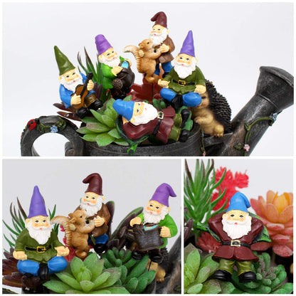 FANWNKI Garden Miniature Gnomes Set of 5PCS,Happy Life Gift for Outdoor Fairy Garden Yard Lawn Décor