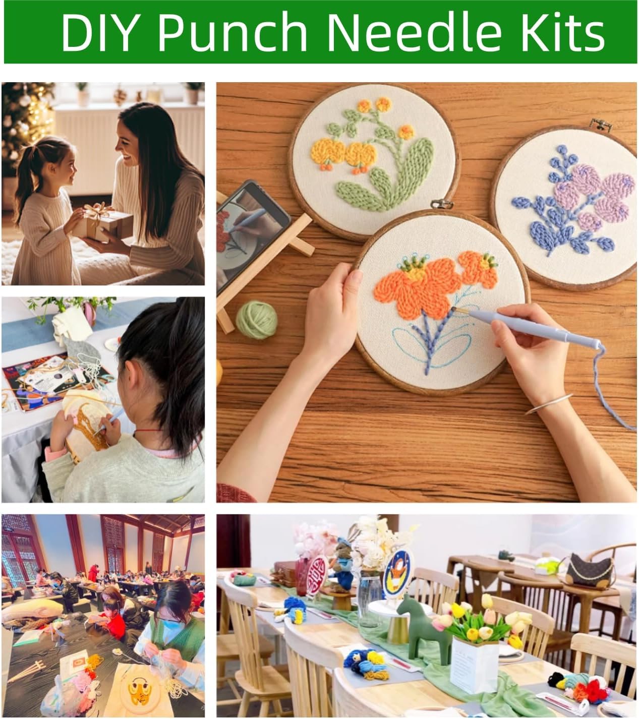 Punch Needle Kit for Beginners, Punch Stitching Kit for Adults, Needle Punch Kits for Adults with Fox and Moon Design, Ideal for DIY Crafts, Embroidery, and Gifts for All Ages