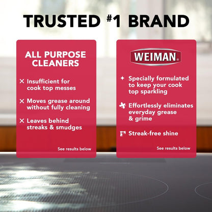 Weiman 22 Fl Oz Cooktop Cleaning Spray & Microfiber Cloth – Cooktop & Oven Cleaner for Streak & Residue Free - Non-Abrasive Degreaser Safe for Glass & Ceramic