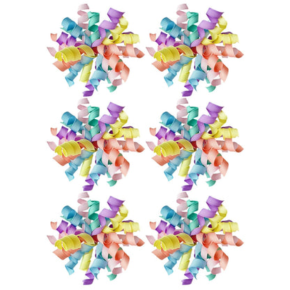6PCS Pastel Self-Adhesive Curly Bows, 4" Pre-Made Bows for Gift Wrap, Soft Hues Ribbon Bow for Basket Decoration, for Wine Bottle, Present Bow for Birthday, Party, Anniversary (Macaron, 4 inches)