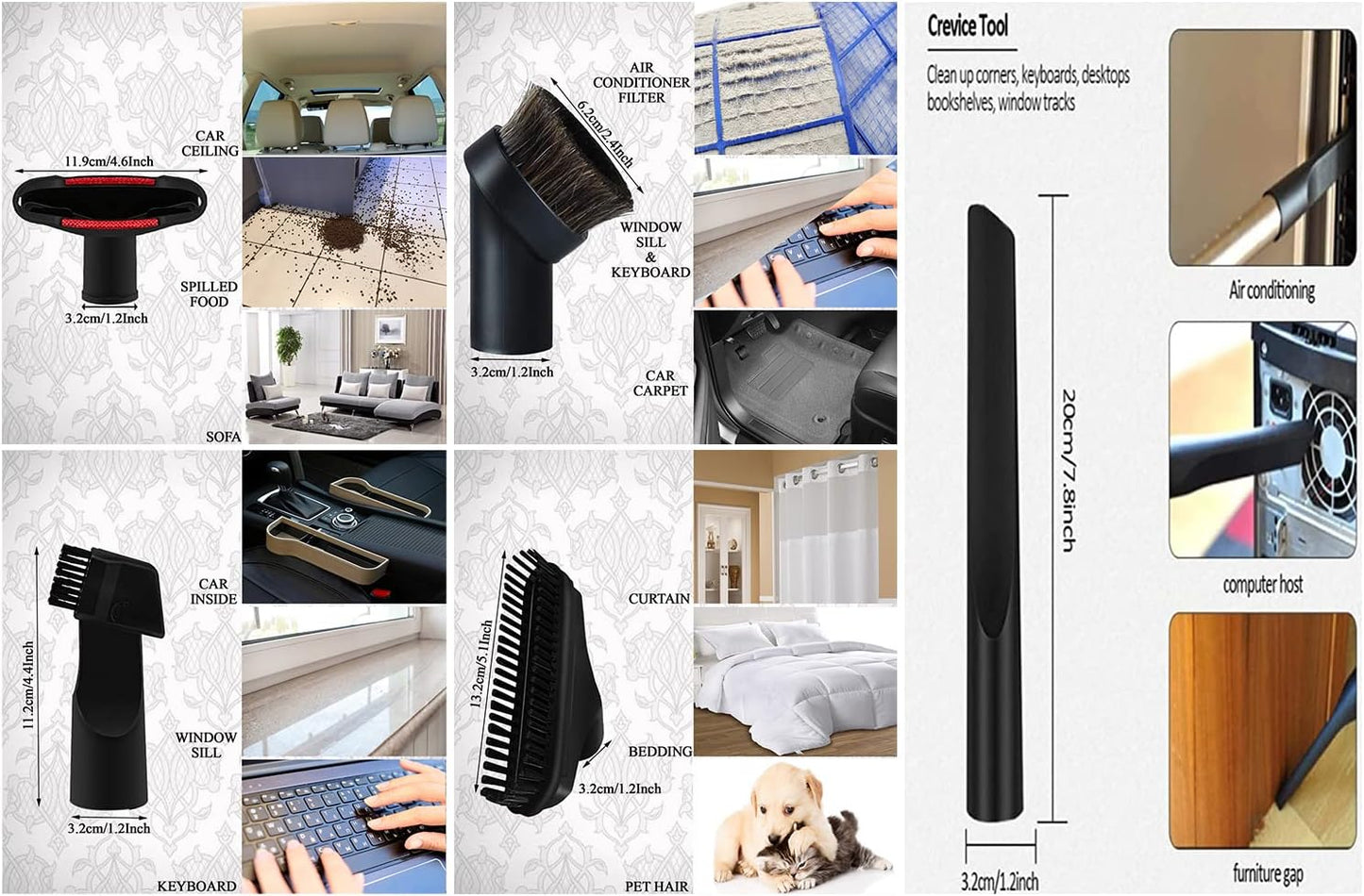 Universal Vacuum Attachments - Hardfloor Brush and Replacement Accessories for Vacuum Cleaners