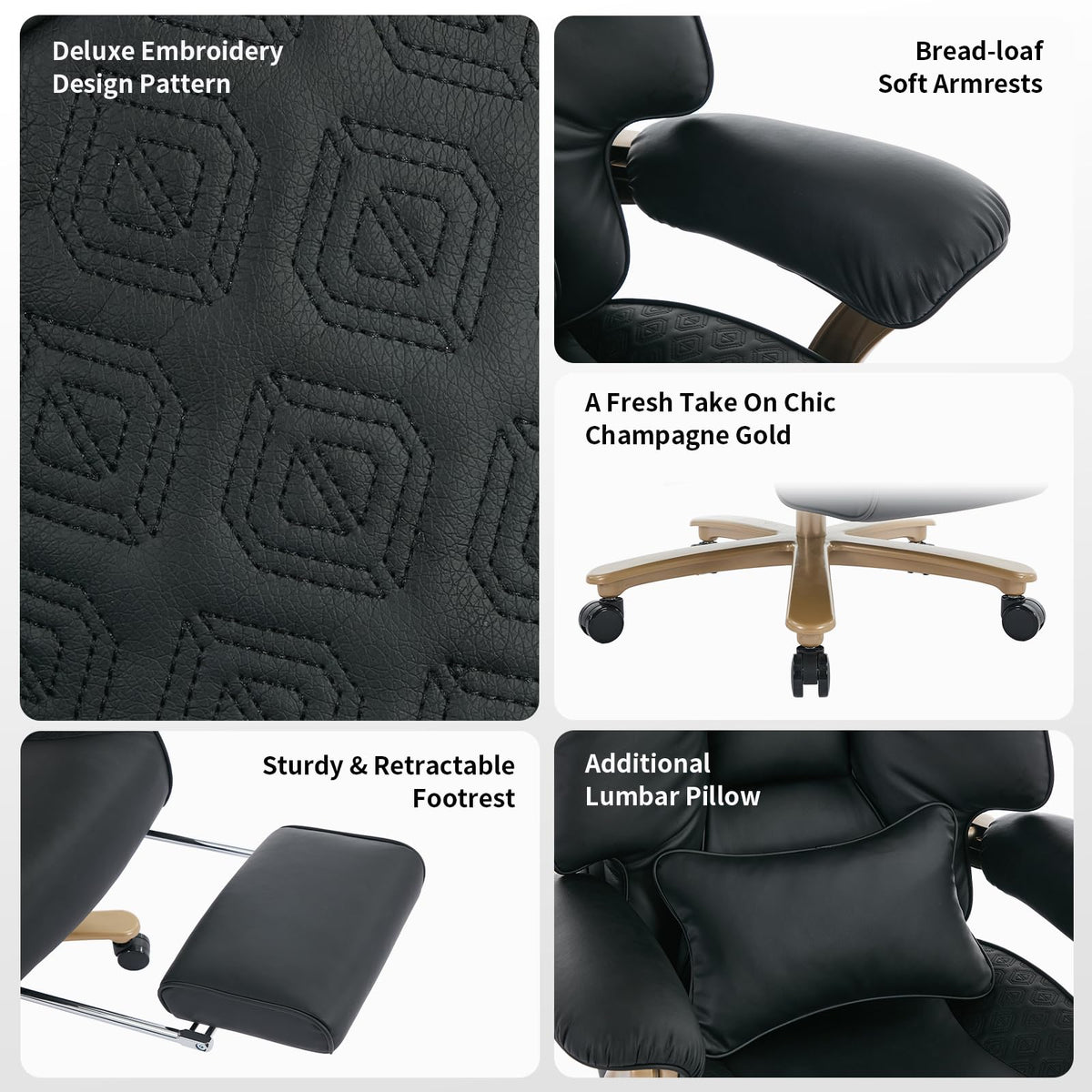 EXCEBET Big and Tall Executive Office Chair with Footrest, 400LBS Capacity Ergonomic High-Back Desk Office Chair with Lumbar Support, Padded Armrests & Thick Cushion, Black PU Leather Chairs