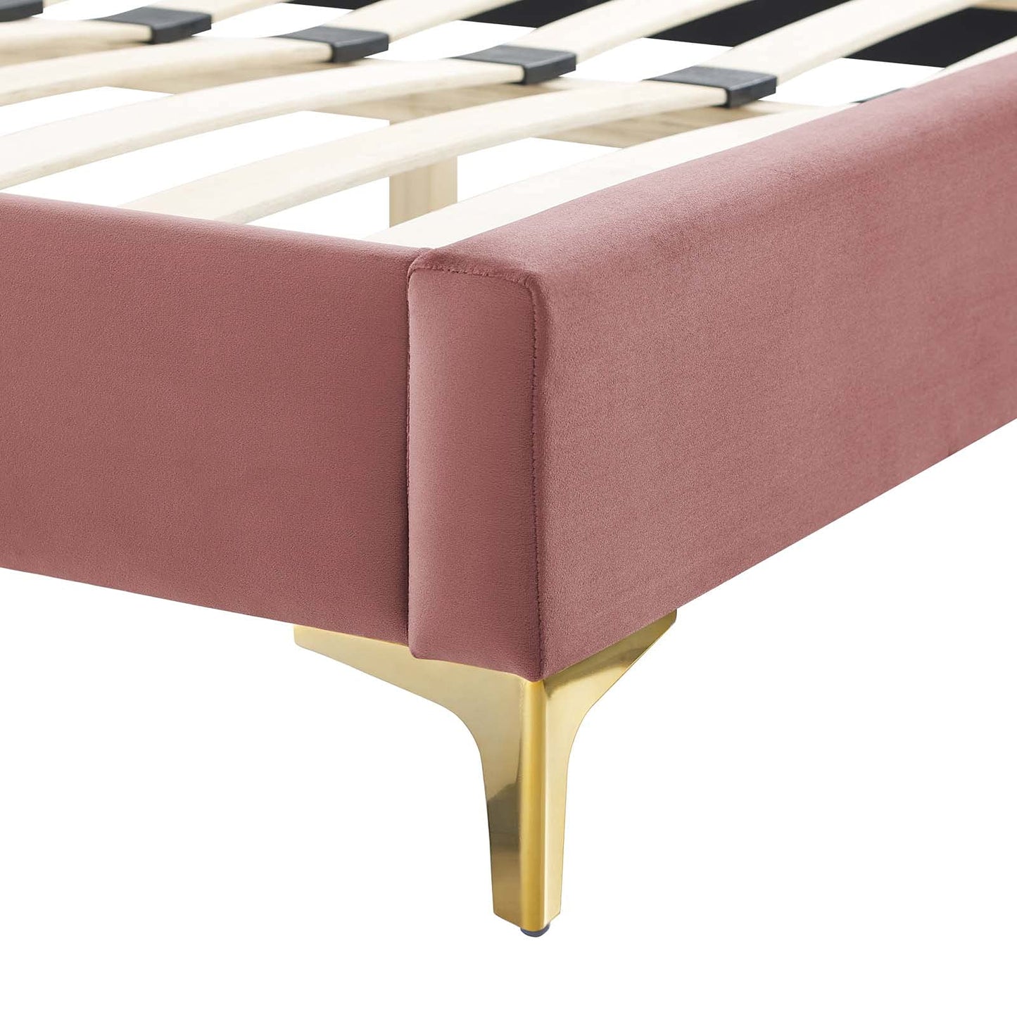 Modway Alexandria Tufted Performance Velvet Twin Platform Bed in Dusty Rose with Gold Legs