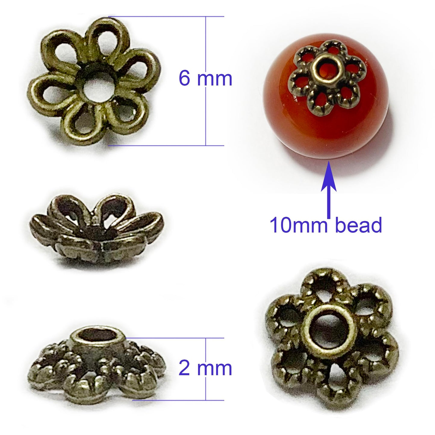 Heather's cf Flower Bead Caps Custom Fancy Charm Jewelry Making Spacer Kit Findings Bulk Vintage for Bracelets Earrings Necklaces Rings Beading Supplies Craft Non Tarnish DIY (Tiny Brass - 500 Pcs)