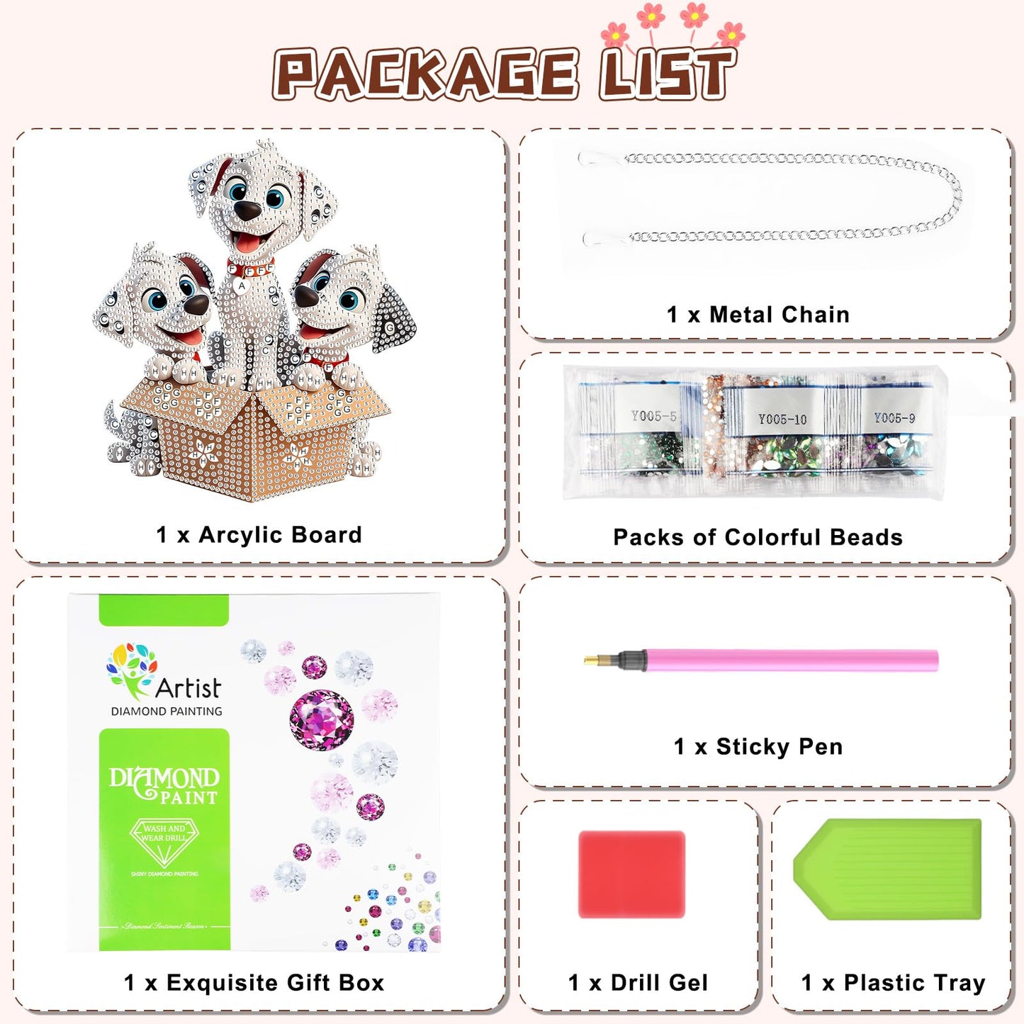 KEYIFA Dalmation Diamond Art Hanging Kits with Chain, Special Shaped Drill Diamond Painting Pendant, Cartoon Crystal Gem Art Pendant 5D Window Crafts for Wall Garden Door Decor (Width 7.9 in)
