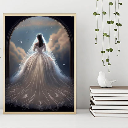 QAZWSX Diamond Painting, White Wedding Dress Bridal Diamond Painting kit, DIY Full Diamond Crystal Handmade Crafts, Room Decoration Modern Home or Wedding Gift Decoration 12x16 inches