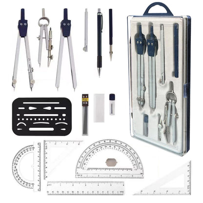 Drawing Tools & Kits 16Pcs Compass for Geometry Drawing Tools Inclouding Protractor and Compass Rulers Eraser ShieldSe Square for Architecture Geometry Kit for EngineeranStudent,Geometry Set