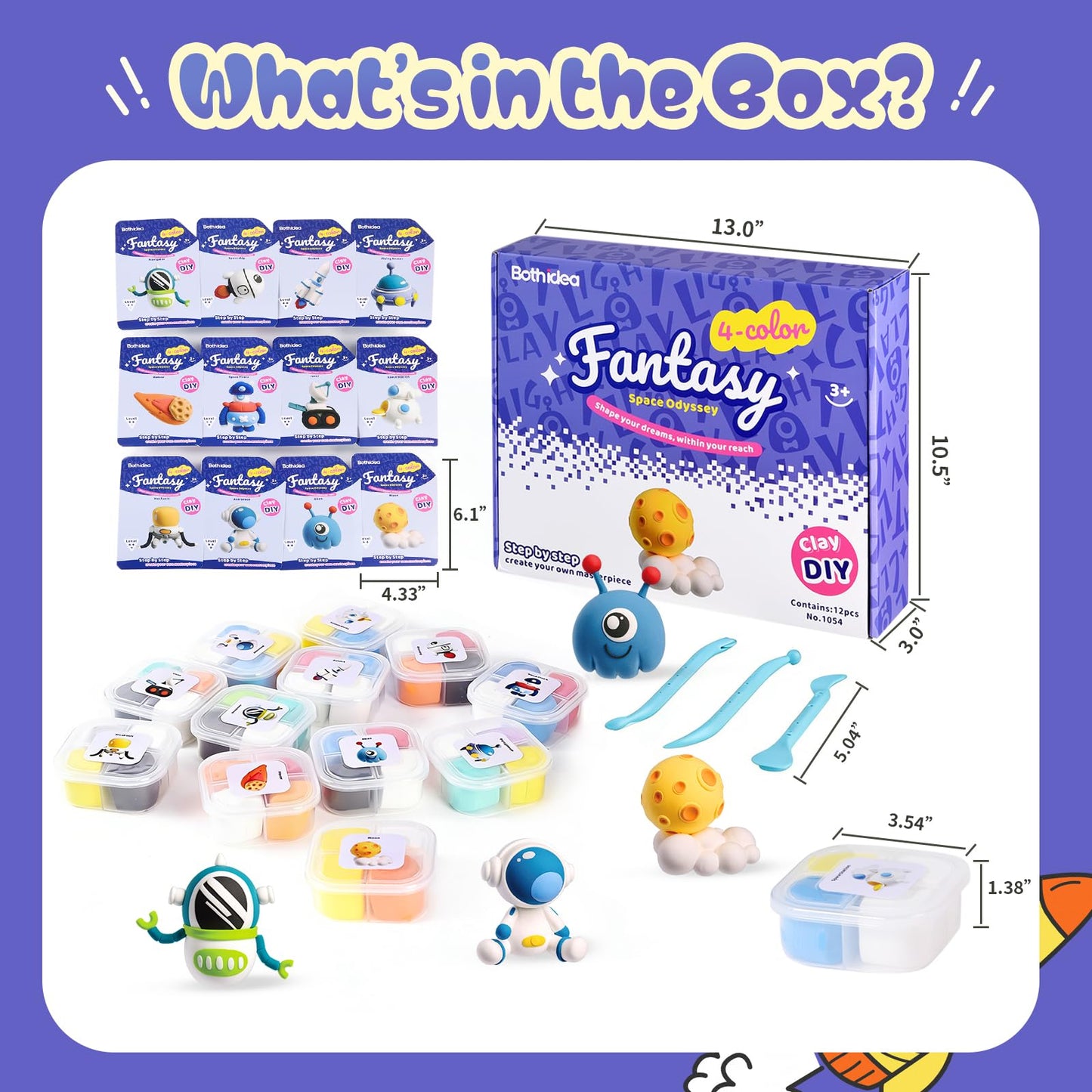 Both Idea Air Dry Clay Kit for Kids, 12-Piece Modeling Clay Sculpting Set, Ultra Light & Soft Non-Sticky, DIY Art Crafts for School Projects & Party Favors, Safe Gift for Boys & Girls