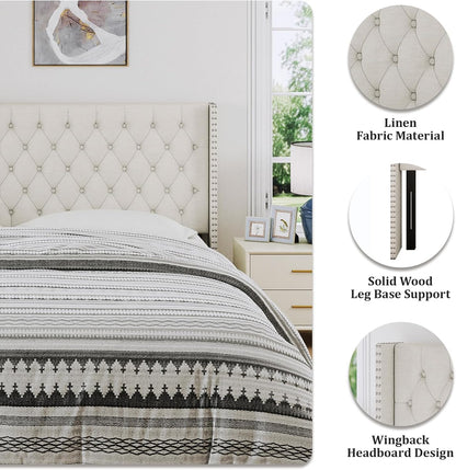 Furpopup King Size Headboard Only, Wingback Wall Mount Headboard King Size for Adjustable Bed Featuring High-Density Sponge Padding, Luxury Texture Easy Assembly Comfort and Style, Ivory