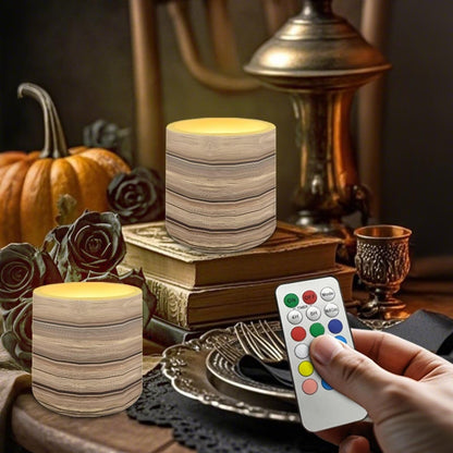 Cozeyat Bamboo Flameless Candles 4 Pack Battery Operated with Remote Control Timer LED Pillar Candles Waterproof for Indoor Outdoor