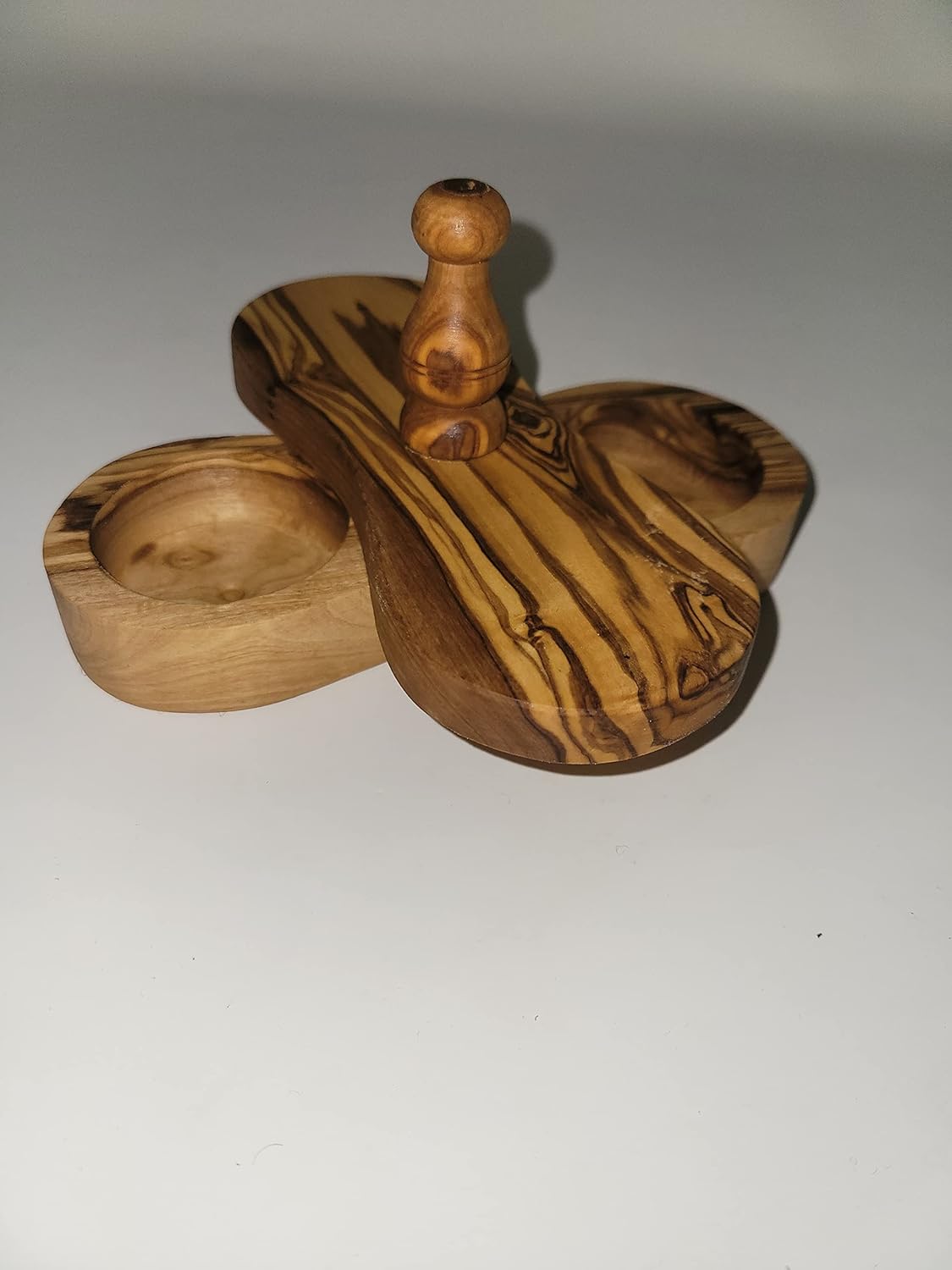 AramediA Handmade Olive Wood Double Round Container, Spices and Condiments Storage Jar, Hand Carved