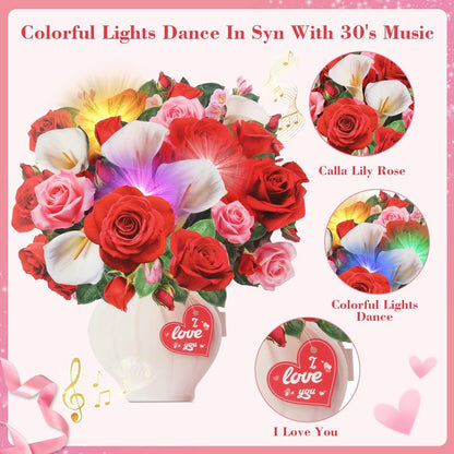 3D Pop Up Mother's Day Card, Happy Mothers Day Cards 11 Inch Forever Flower Bouquet with Music & Lights, Red Roses & White Calla Lilies, Anniversary Birthday Mothers Day Gift Card for Mom, Women, Wife, Girlfriend, Lover