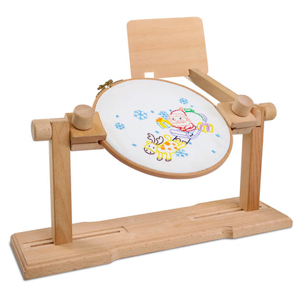 Embroidery Hoop Stand - Size Adjustable Cross Stitch Table Stand, Rotated Wooden Needlepoint Hoop Holder Stand for Sewing Craft Supplies