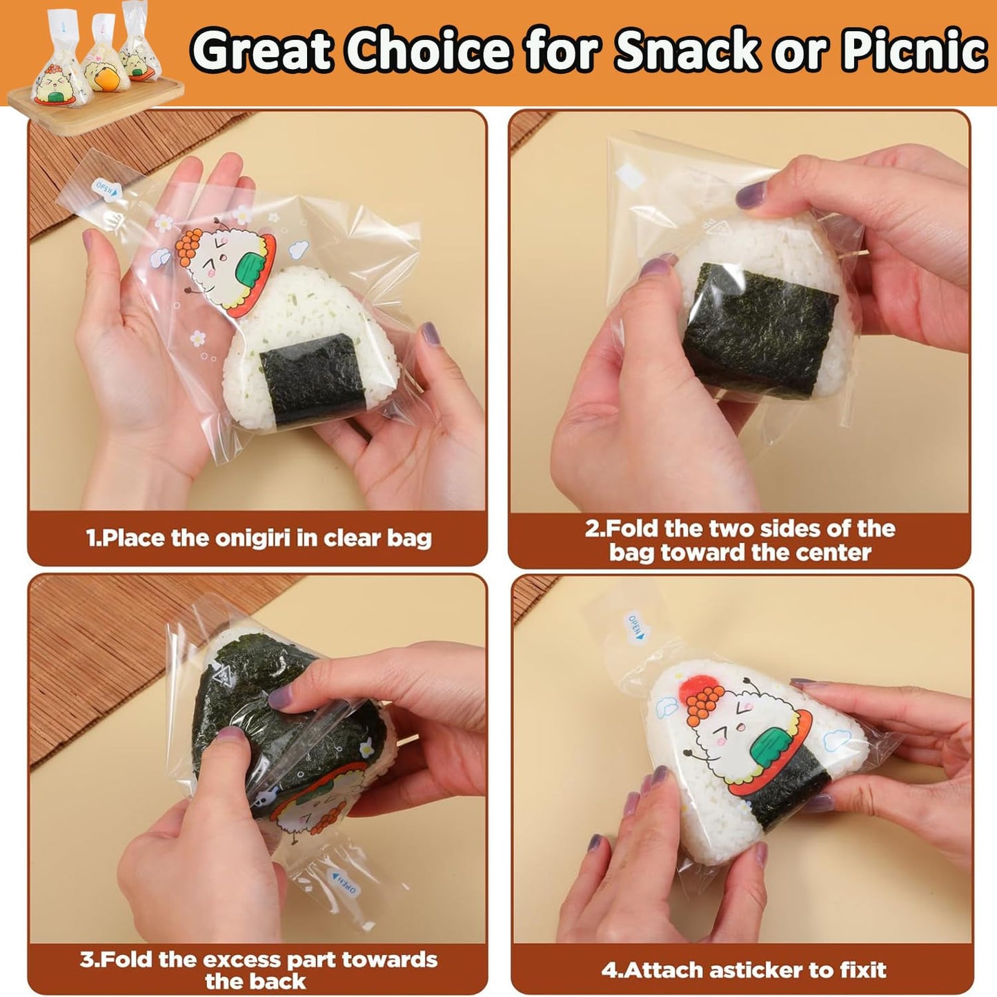 Onigiri Mold Set - 12pcs Spam Musubi Maker Press Rice Ball Mold Sushi Rolling Mat Sushi Making Kit with 50pcs Onigiri Wrappers and Stickers for Lunch Bento and Home DIY