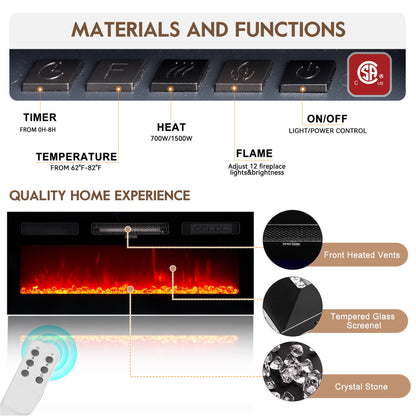 OneBlis 70" Fireplace TV Stand for TVs UP to 80", Electric Fireplace Entertainment Center with LED Lights & Storage Cabinets, TV Console for Living Room, Office, White-Black