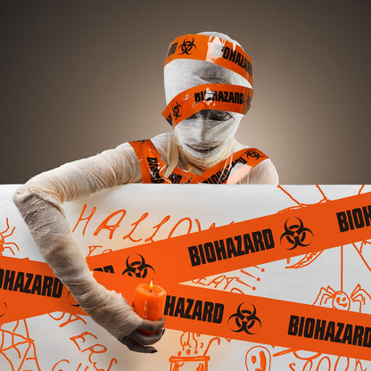 Innconee 3 Rolls Biohazard Tape Roll Safety Warning Adhesive Stickers Orange Caution Tape Roll with Legend Biohazard for Identifying and Marking, 55 Yd. Length x 2" Width