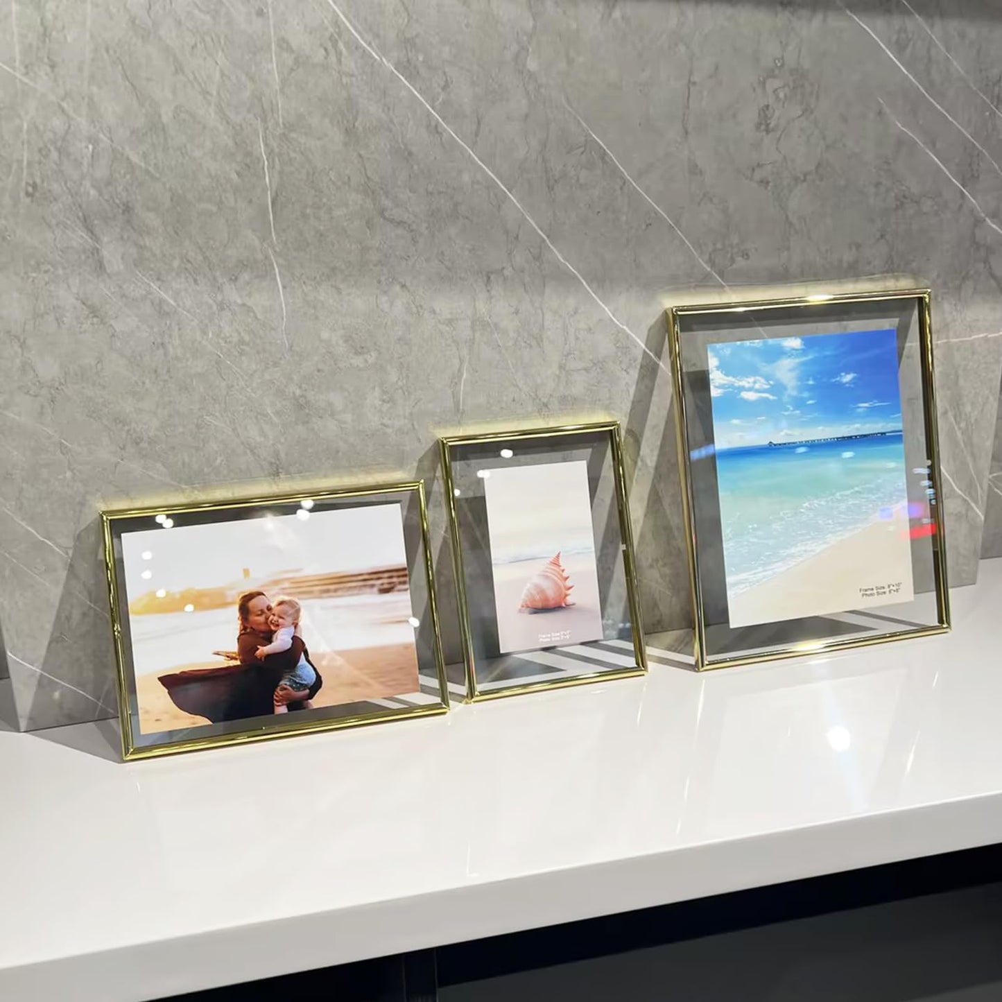 AhaGo Wall Floating Frame, 8"×10", Gold, Wall Mounting or Wall Leaning, For Photo 6×8, 5×7, 4×6, Classy Gift For Festival, Wedding, Anniversary, Home or Office Décor