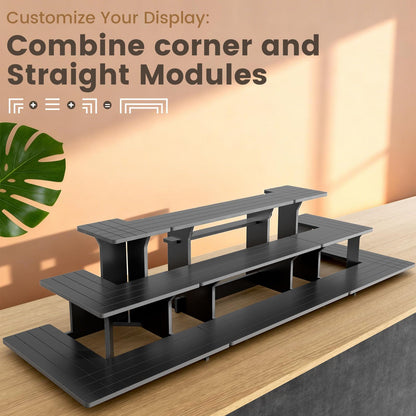 WEITELAI 3 Tier Black Display Shelves for Vendors, PVC Tabletop Stand for Farmers Market, Craft Fairs, Trade Shows and Retail Booths, Portable Rack for Candles, Soap, Jewelry and Jars