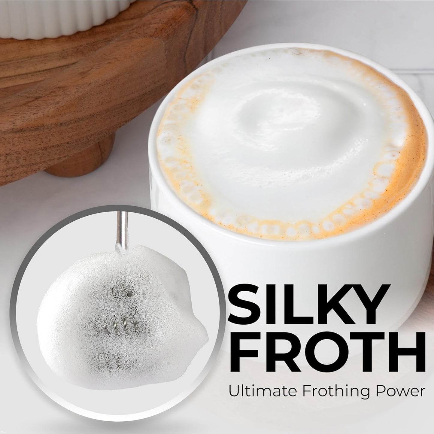Zulay Kitchen Tornado Triple Whisk Milk Frother - Handheld Foam Maker for Coffee & Lattes | Includes 4 Duracell Batteries - White & Black