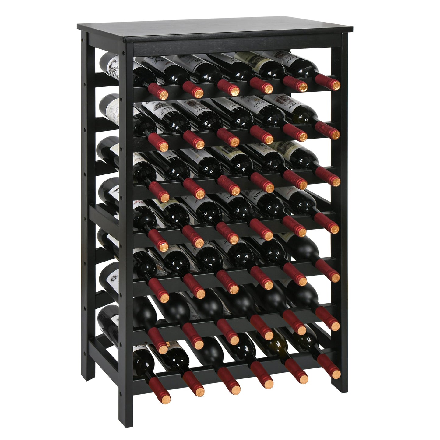 VASMIA 42 Bottles Bamboo Wine Rack,7-Tier Wine Rack Freestanding Floor with Table Top, Wine Storage Shelf for Kitchen Dining Room Bar,Black