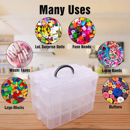 SGHUO 3-Tier Stackable Storage Container Box with Dividers-30 Compartments, Bead Organizers for Art Craft Storage, Washi Tape, Kids Toys, Jewelry, Beauty & Sewing Supplies
